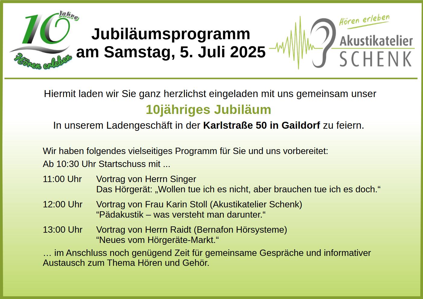 Programm 10jähriges Betriebsjubiläum